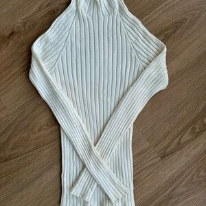 Sezane Cream Ribbed Turtleneck Sweater